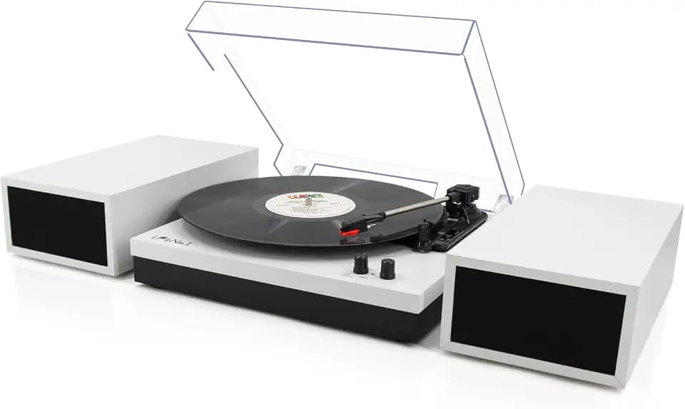 Vinyl Record Players with External Speaker & Bluetooth Turntable, White