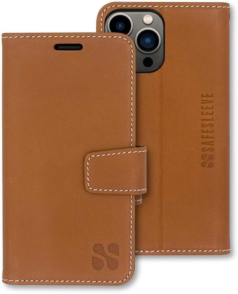 SafeSleeve EMF Blocker Leather Wallet Case for iPhone 15 Pro Max, Leather