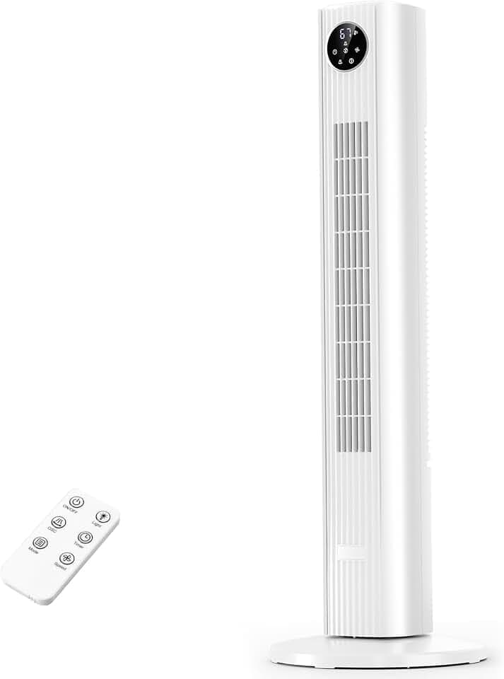 Antarctic Star Tower Fan Portable Floor Fans 85°Oscillating Fan Quiet Cooling 12H Timer Remote Control Standing Bladeless Electric 3 Wind Speeds 4 Modes Bedroom Office,36 inch, White