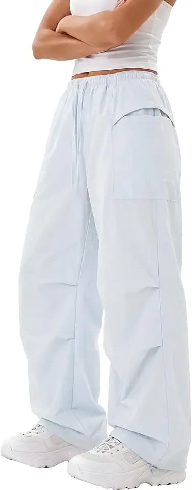 FEOYA Damen Baggy Parachute Pants High Waist Y2k Cargohose mit Weites Bein Wasserdicht Wanderhose Schnelltrocknend Outdoor Trekkinghose
