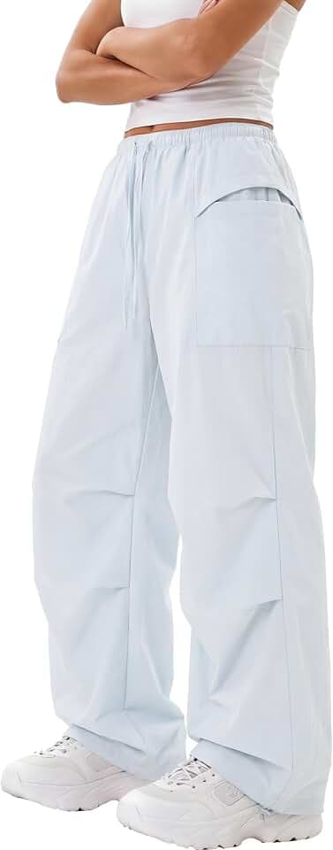 FEOYA Damen Baggy Parachute Pants High Waist Y2k Cargohose mit Weites Bein Wasserdicht Wanderhose Schnelltrocknend Outdoor Trekkinghose