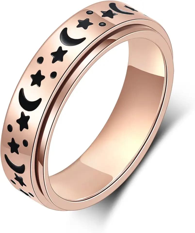 Anxiety Ring for Women Spinner Rings:Rotating Rings Stainless Steel 6mm Moon Star Anxiety for Men Band Jewelry Gift for Women Size 6 7 8 9 10