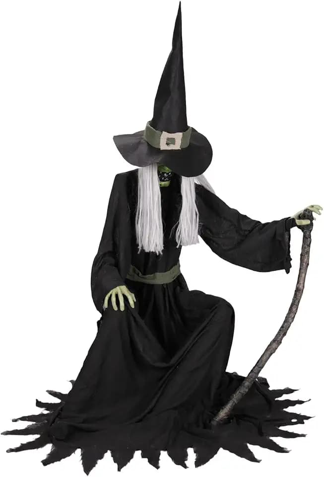 Haunted Hill Farm 4.3-Ft. Sitting Witch Halloween Animatronic