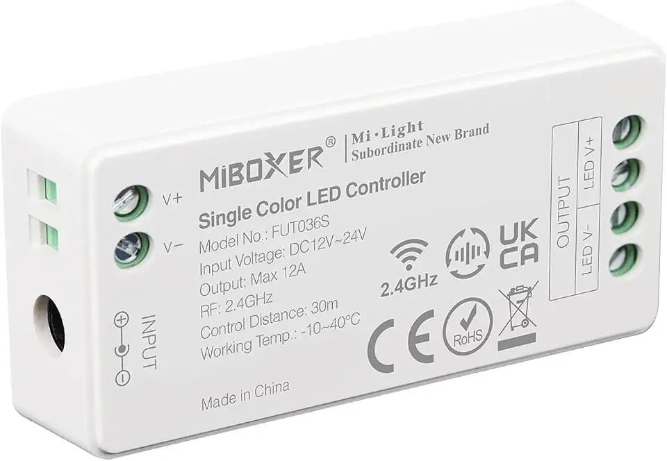 lighteu®, Milight Miboxer 2,4 GHz einfarbiger Dimmer LED Streifen Controller, DC12V/24V Ausgang, max. 12 A, FUT036S