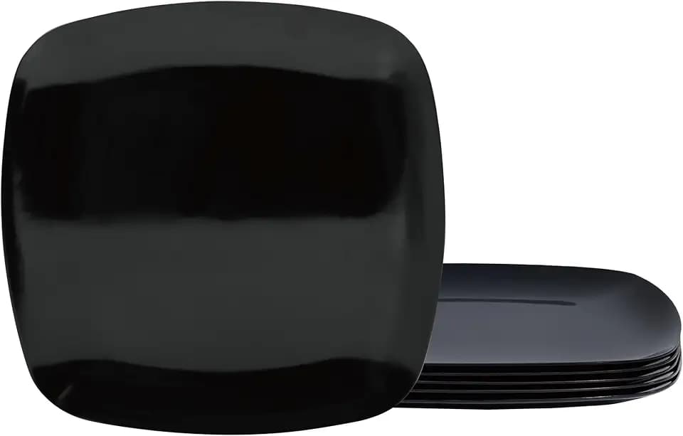 TP 10.5" Melamine Square Dinner Plates, 6-piece Plate Sets, Black