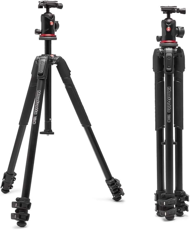 Manfrotto 190X AS Aluminium-Stativ Kit mit Kugelkopf & Arca-Swiss Platte – 3-teiliges Fotostativ mit Quick Power Lock, max. Traglast 10kg, für DSLR & spiegellose Kameras