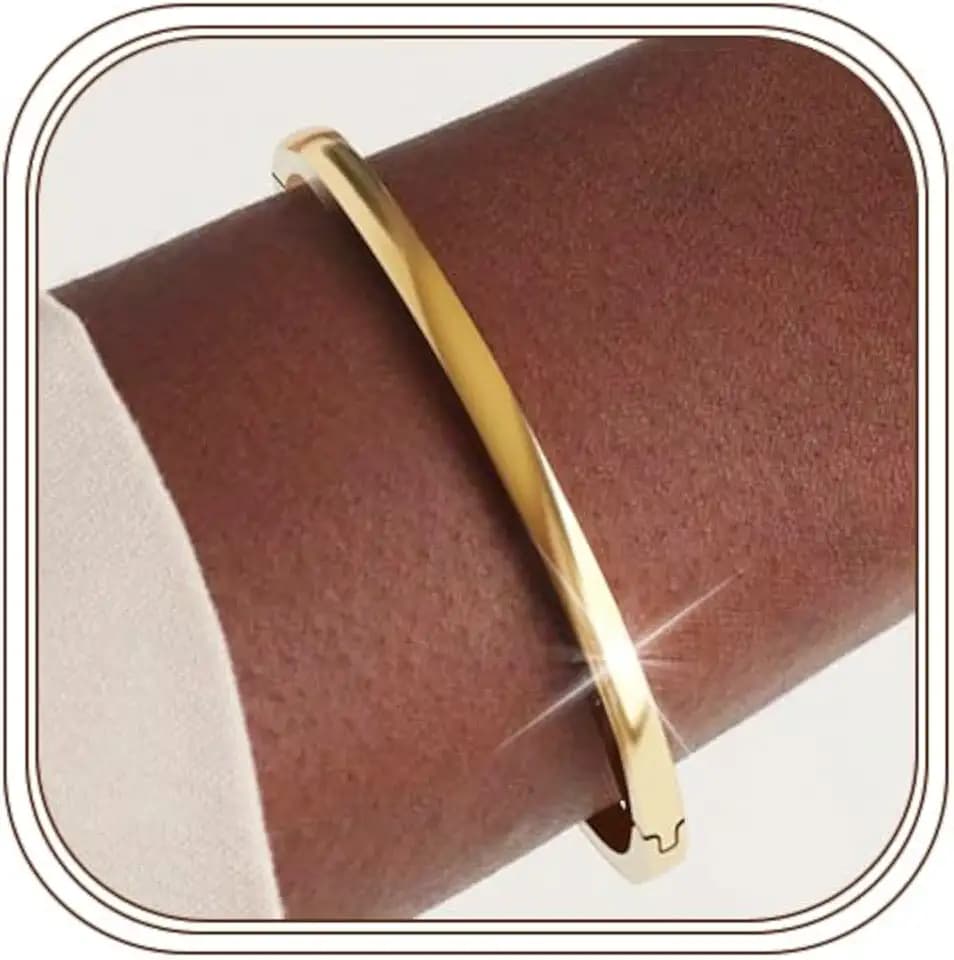 JUNVirtuous Gold Bangle Bracelet for Women Trendy Minimalist Dainty - 18K Plated Gold Bracelet for Women Waterproof Stainless Steel Bangle Small Wrist Non Tarnish Jewelry Gift