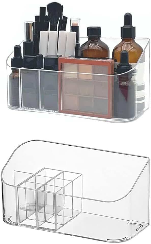 LINFIDITE 2 Stück Make-up Organizer, Kosmetik Organizer mit 9 Fächern 2 herausnehmbaren Trennwänden,Badezimmerschrank Kosmetik Aufbewahrungshalter, Aufbewahrungsbox für Beauty Essentials Kristallklar
