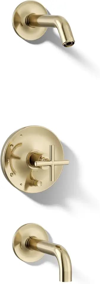 KOHLER T14421-3L-AF Purist Rite-Temp Bath And Shower Trim Kit With Push-Button Diverter And Cross Handle Without Showerhead, Vibrant French Gold
