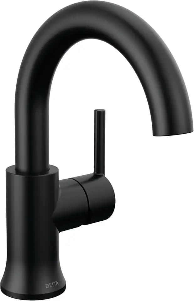 Delta Faucet Trinsic Single Hole Bathroom Faucet, Black Bathroom Sink Faucet, Single Handle Bathroom Faucet, Diamond Seal Technology, Drain Assembly, Matte Black 559HAR-BL-DST