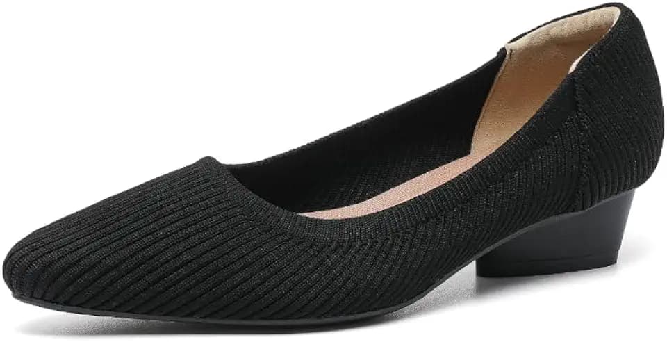 Women's Low Chunky Heel Shoes Knit Ladies Low Block Dressy Comfortable Classic Office Closed Toe Pumps