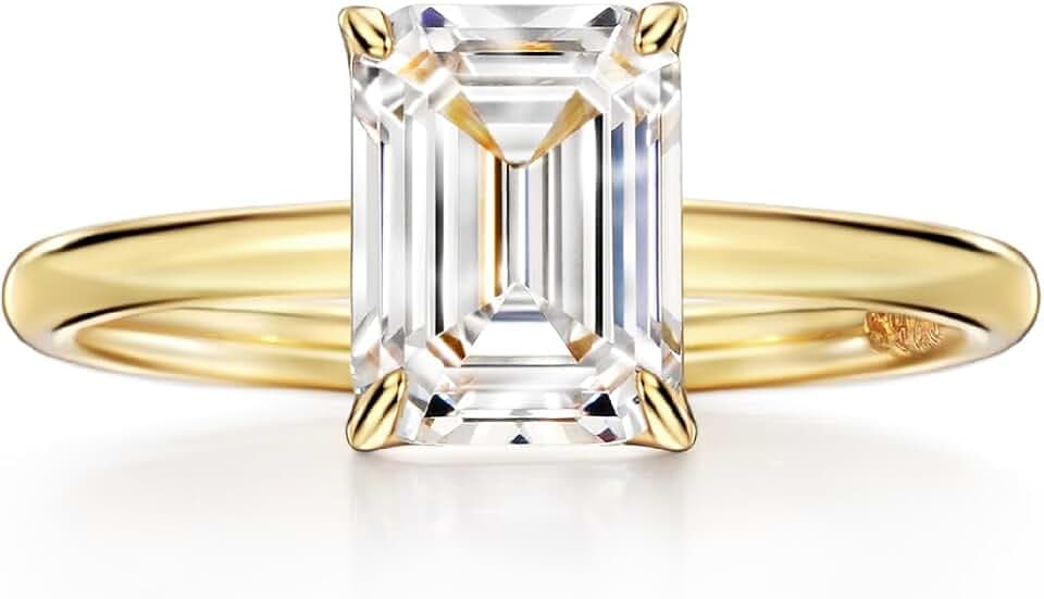 Michooyel 925 Sterling Silver 2ct Cubic Zirconia Engagement Ring for Women, Emerald Cut CZ Solitaire Promise Rings 18K Gold/Rhodium Plated Rings Size 5-9