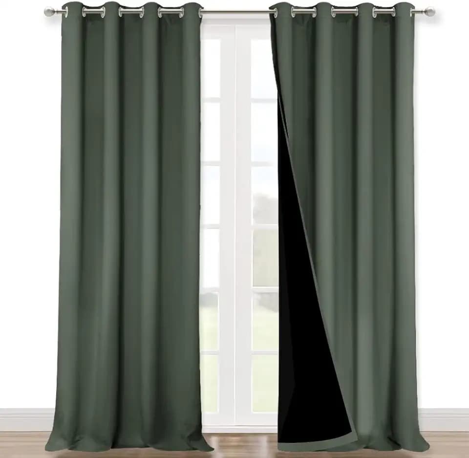 NICETOWN 100% Blackout Curtains 102" Long, Pair of Energy Smart & Noise Blocking Out Drapes for Baby Room Window, Thermal Insulated Guest Room Lined Window Dressing(Dark Mallard, 52" Wide)