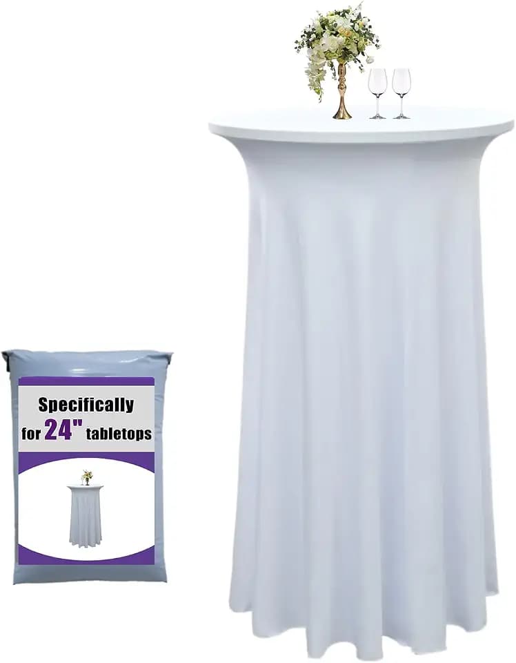 1 Pack 24"x43" White Spandex Cocktail Table Skirt, Fits 24" Round Tables