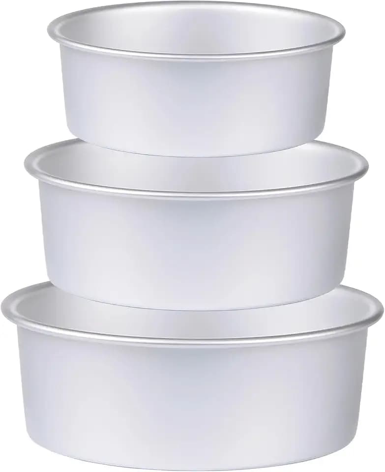 Round Cake Pan Set of 3 (6 x 3 inch/8 x 3 inch/10 x 3 inch), Aluminum Baking Pans for Layer Cakes, Heavy Duty Non-Stick, Evenly Baking Tools for Home Kitchen, Birthday Wedding Anniversary