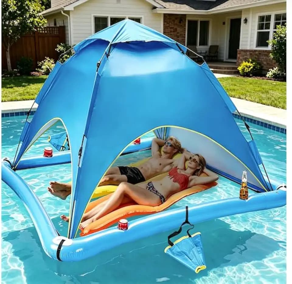 Swimming Pool Floating Tent Umbrella Canopy Shade, Inflatable Pop-Up Float Lake Water for Two People
