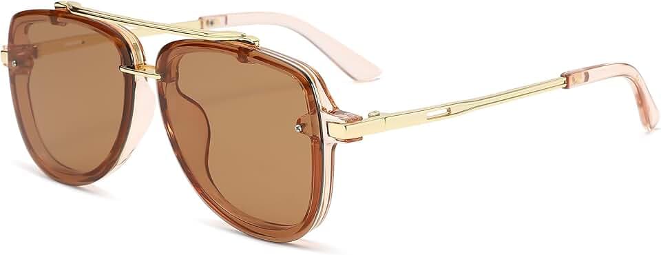 Long Keeper Quadratische Piloten-Sonnenbrille im Retro-Stil für Herren und Damen, Metall, quadratisch, Farbverlauf, Luftfahrt, getönte Sonnenbrille, Doppelbrücke, Vintage-Schattierungen, UV400
