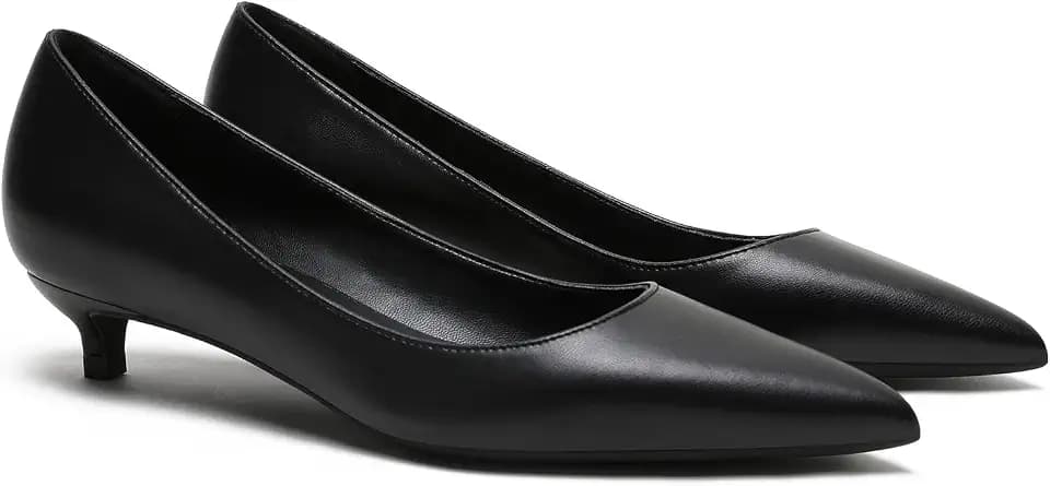 MOOMMO Low Kitten Heel Pumps for Women Pointed Toe Satin Dress Shoes Slip On 1" Low Heel Work Pumps Chic Basic Casual Office Evening Party Bridal Pump Shoes 4-13 M US