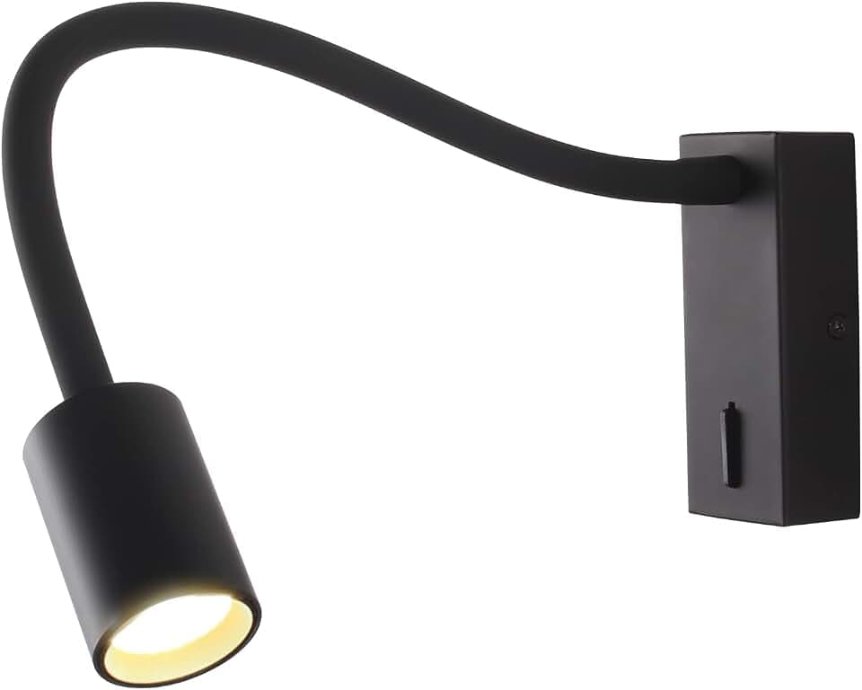 DAWALIGHT Schwanenhals Lampe Wandmontage Schwarz mit Schalter, 5W LED 3000K Warmweiß Leselampe Bett Aluminium Leseleuchte Wand Flexibel für Buch Schlafzimmer