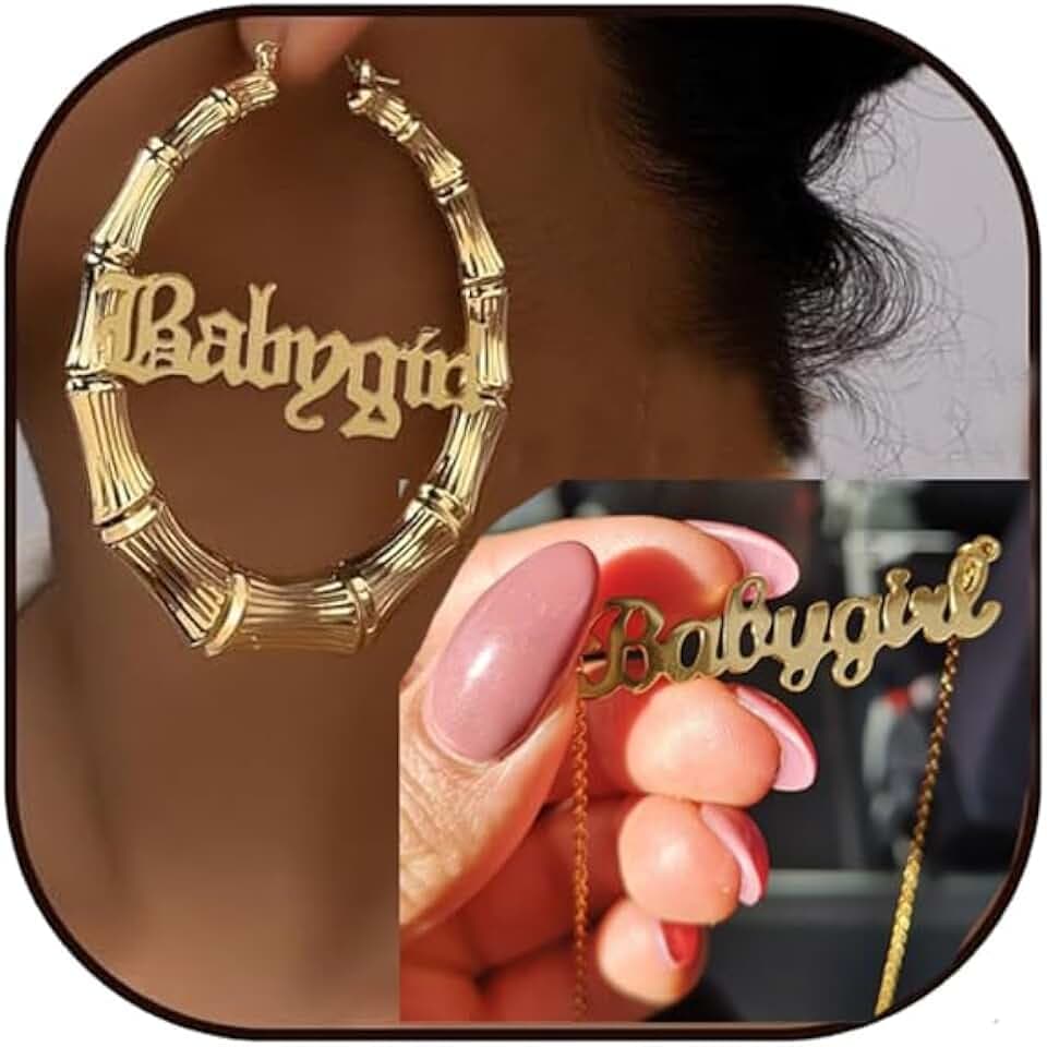 Large Bamboo Hoop Earrings Old English Font Babygirl Word Bamboo Earrings Hip-Pop Style Punk Party Accessory