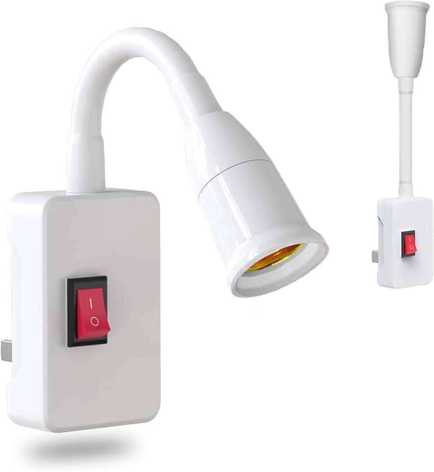 HTRUIYATY 2 Stück E27 Steckdosenlampe Lampenfassung 360° Einstellbar Flexiblem Schwanenhals Steckerleuchte LED Steckdosenleuchte Adapter für Schlafzimmer, Küchebeleuchtung (Ohne Glühbirne)