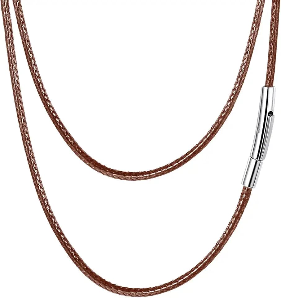 FaithHeart Braided Leather Necklace Cord with Stainless Steel Snap Clasp