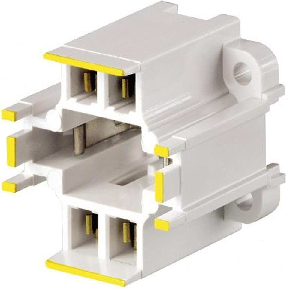 Leviton GX24q-4 Base, 42W 4-Pin, 10mm Compact Fluorescent Lampholder, Vertical, Bottom Screw-Down, Yellow Color Code, Quick-Connect 18AWG, 26725-414, White