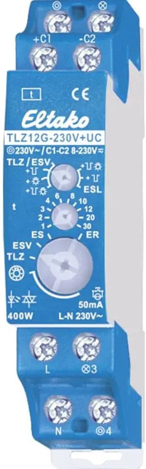 Eltako Treppenlicht-Zeitschalter 230V, Geräuschloses Solid-State-Relais Nicht potenzialfrei 400W, 1 Stück, TLZ12G-230V+UC
