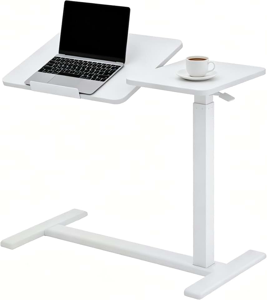 KEIKI Height Adjustable Rolling Laptop Desk, Portable Mobile Standing Workstation with Tiltable Top, White
