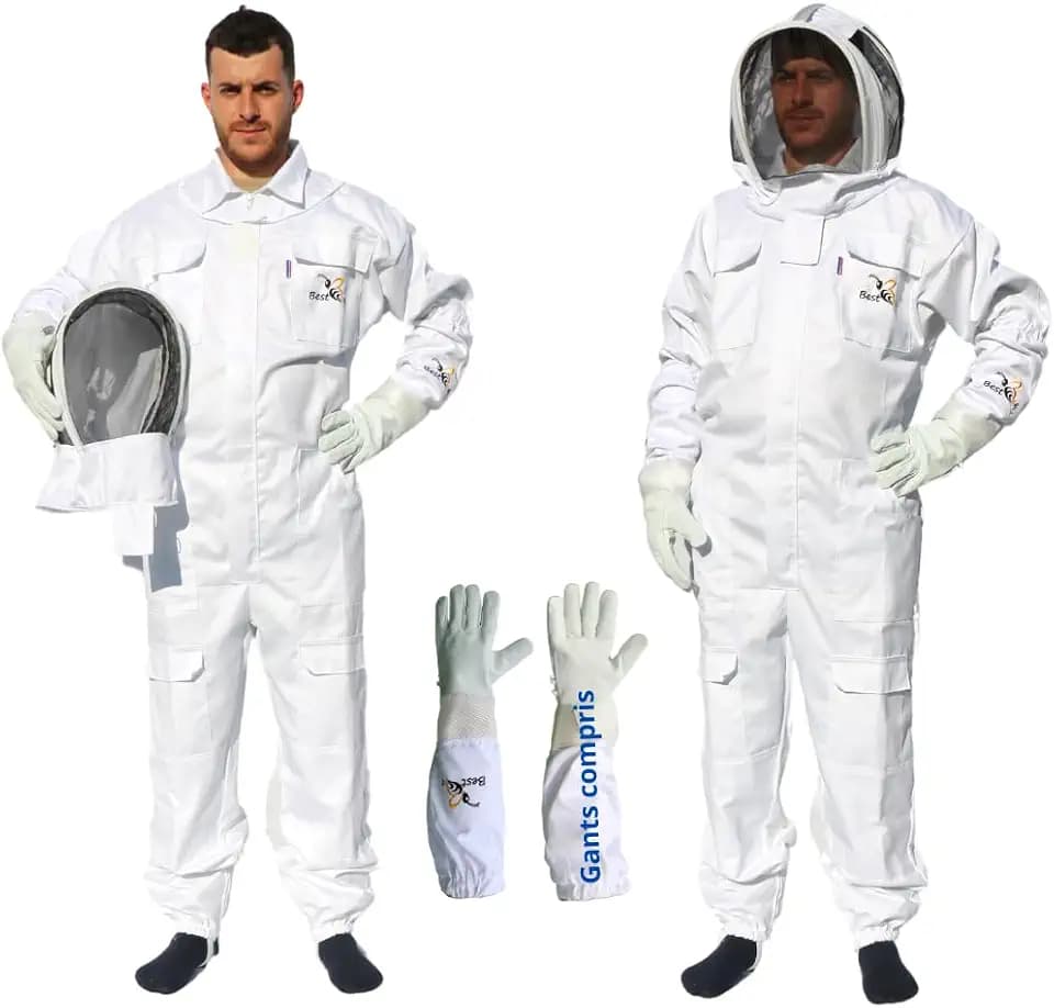 Best Bee Imkeranzug aus dickem Stoff und hochwertiger Baumwolle, robuster Reißverschluss, Lederhandschuhe, abnehmbare Kapuze, Werkzeugtaschen, Imker-Kleidung