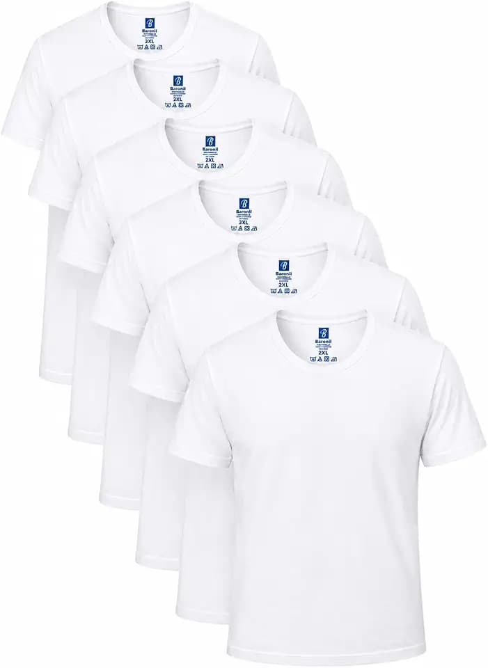 Men's Crew Neck T-Shirts, 100% Combed Cotton, Underwear, Pack of 6
