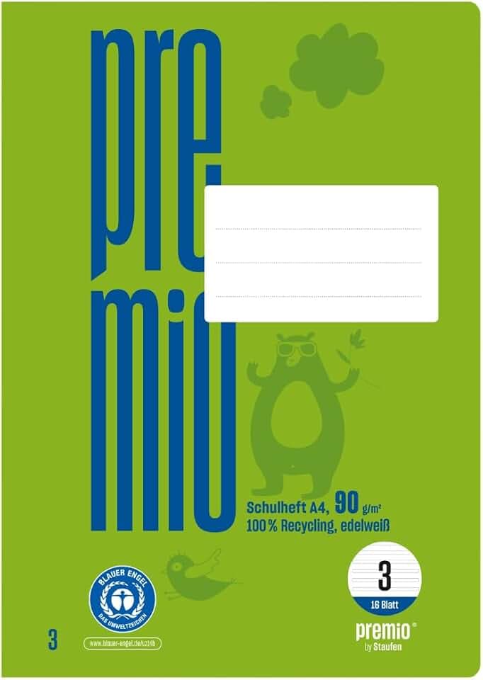 Staufen Premio Schulheft - 4 Hefte à 16 Blatt, DIN A4, 14 Doppellinien