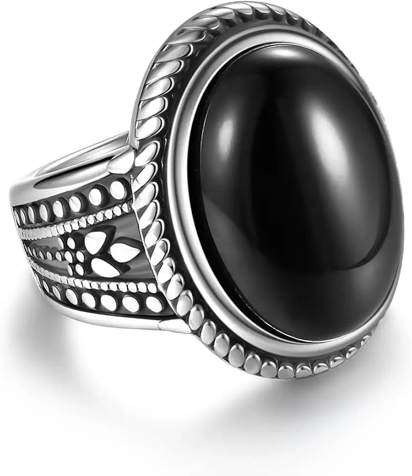 Vintage Oval Turquoise/Rose Quartz Ring for Women Stainless Steel Statement Band Stone Rings Jewelry