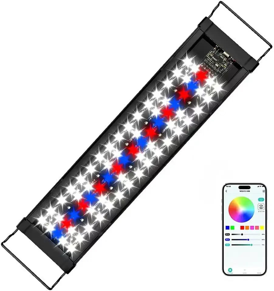OYO WATER Smart LED Aquarium Light with App Control, Full Spectrum RGB, Bluetooth Enabled, Programmable Timer, Black, for Fish Tanks (WCL48-54B)