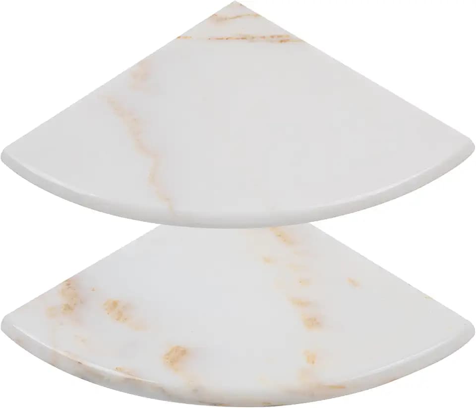 2 Pcs Gold Marble Corner Shower Shelf, 9 Inch, Polished, Wall Mounted