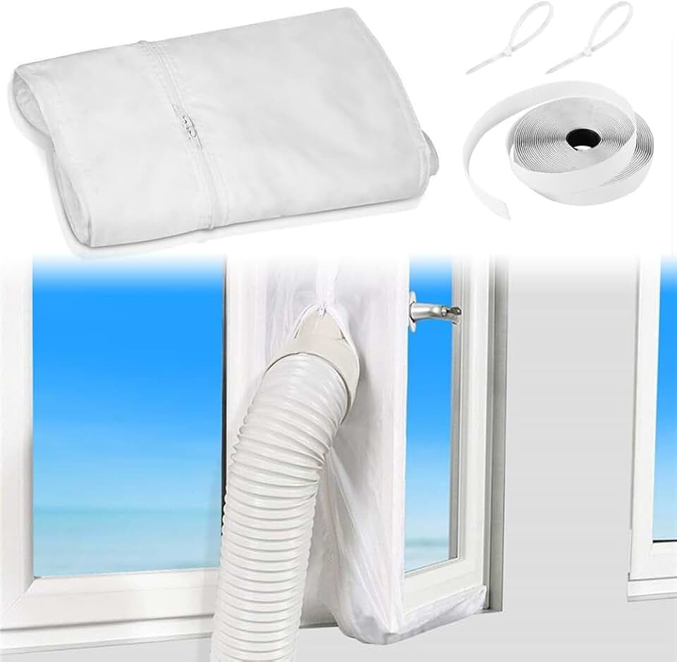 LOMUG Klimaanlage Fensterabdichtung, Abdichtung für Mobile Klimageräte, Klimaanlagen, Wäschetrockner, Ablufttrockner, Klimagerät Fenster, Kein Bohren (Weiß, 400cm)