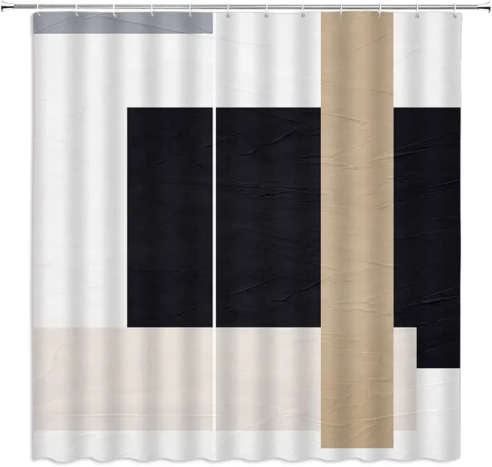Black Beige Grey Shower Curtain Abstract Modern Geometric Art, 70x70 Inch