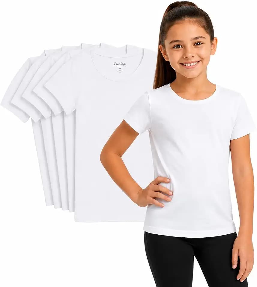 Rene Rofe Girls Undershirts 6 Pack Soft Cotton Crew Neck Short Sleeve
