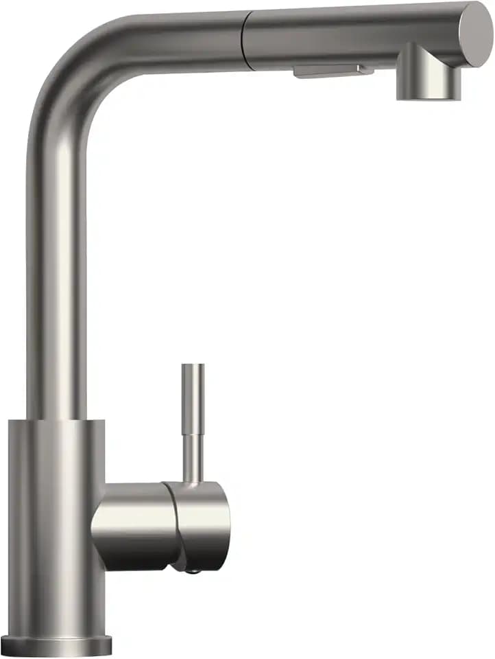 Hochdruck Wasserhahn Küche ausziehbar, SEMANEY 2 Modi Küchenarmatur mit Brause Ausziehbar, 360° Schwenkbar Spültischarmatur Mischbatterie Küche, L Form Einhebelmischer Armatur Küche, Gebürstet
