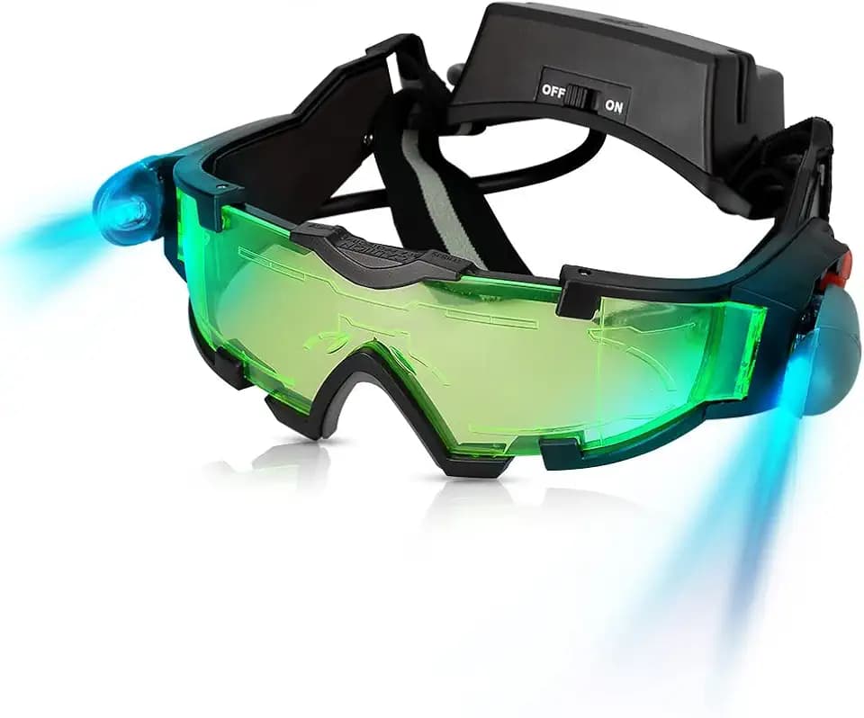 AGM Kids Night Vision Goggles, Adjustable Spy Gear Night Mission Goggles with Flip-Out Lights Green Lens