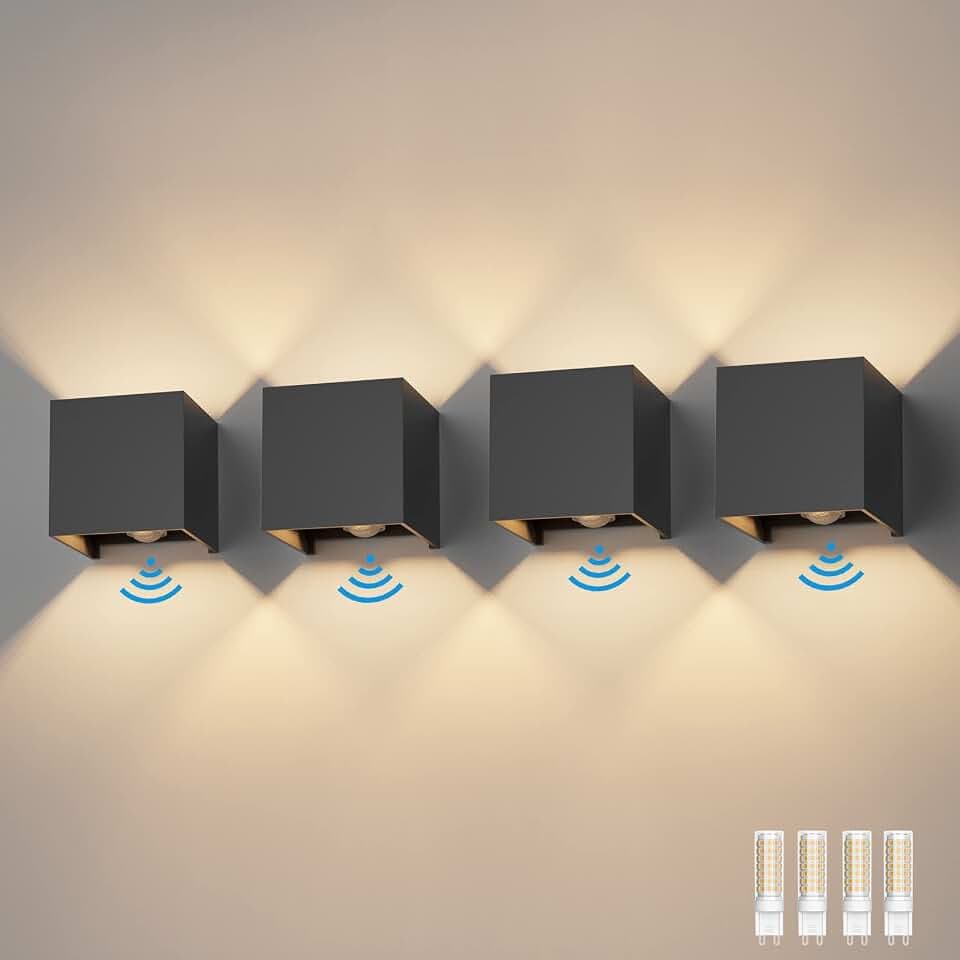 Klighten 4 Stück Aussenlampe mit Bewegungsmelder Warmweiß 3000K, Dunkelgrau | mit Austauschbarer G9 Lampe, Einstellbarer Lichtstrahl, Wasserdicht IP54, Aluminium Außenwandleuchten für Garten, Terrassen