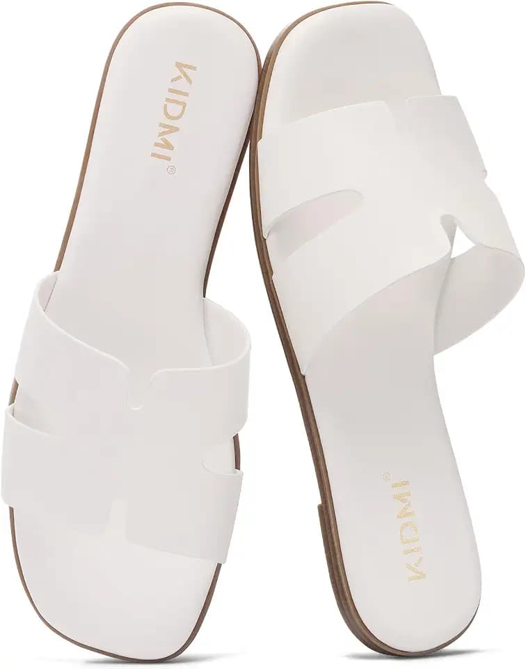 KIDMI Women's Dressy Flat Sandals Comfortable Slip On Summer Leather Slides