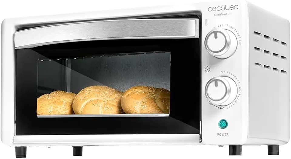 Cecotec Tischofen Bake&Toast 1090 White, 10 L, 1000 W, Timer 60 Minuten, einstellbare Temperatur bis zu 230ºC, Backblech, Grillrost und Zangen.