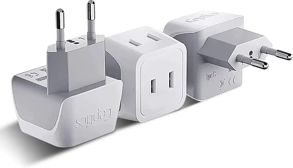 Ceptics European Travel Plug Adapter - Type C, Dual Input, Compact (3 Pack)