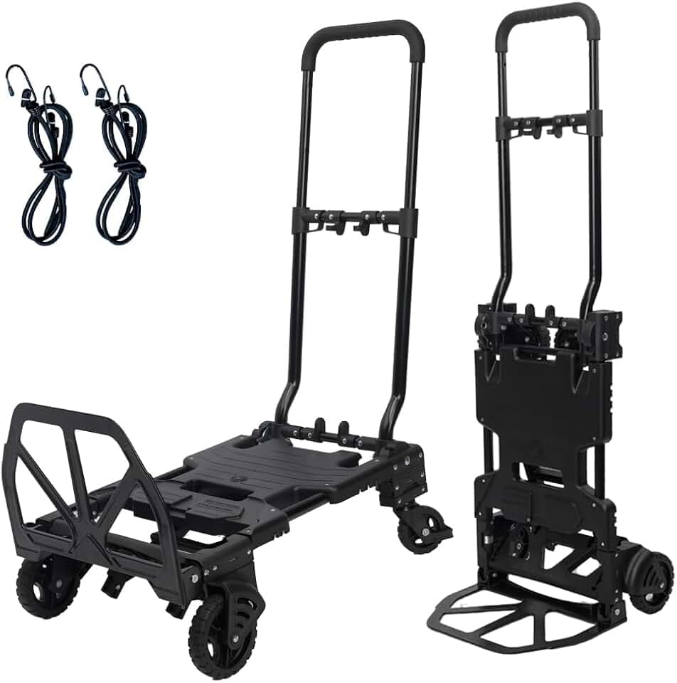 2-in-1 Black Folding Small cart, Outdoor Cargo handling Vehicle, Flatbed Trailer with a Load Capacity of 330 pounds (1, Black)