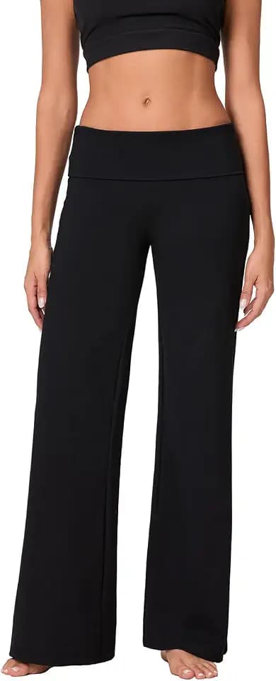 CocMouse Y2k Damen-Leggings, zum Überklappen, Yogahose, weites Bein, Strandhose, umklappbare Taille, Bootcut, Sweathose, Glockenunterteil