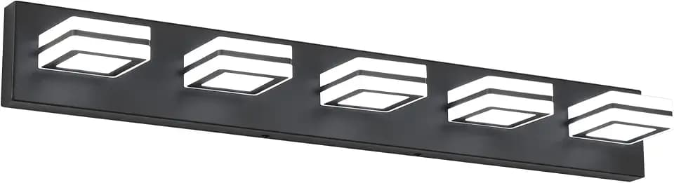 Ralbay Modern LED Black Vanity Light 5 Lights Modern LED Bathroom Vanity Lights Over Long Mirror Acrylic Up and Down Matte Black Bath Wall Lighting Fixtures
