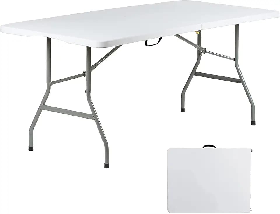 Folding Table 6ft, Heavy Duty Foldable Plastic 6 Foot Banquet Table