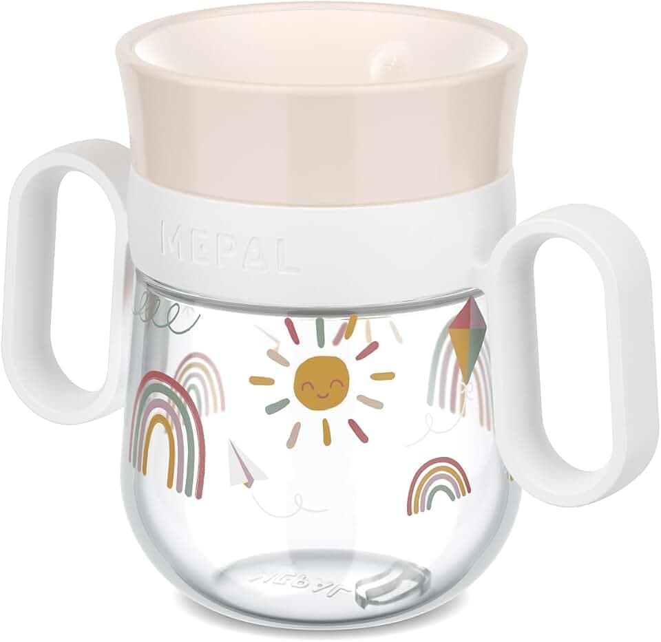 Mepal - Trinklernbecher 360° Mio - Auslaufsicher - 360 Rand ermöglicht das Trinken von jeder Seite - Leicht zu haltende Griffe - 200 ml - Sunshine & Rainbow