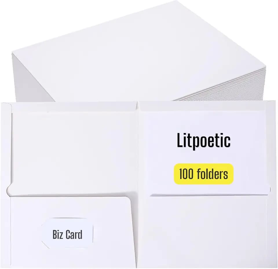 Box of 100 Glossy 2 Pocket Paper Folders, Letter Size, White